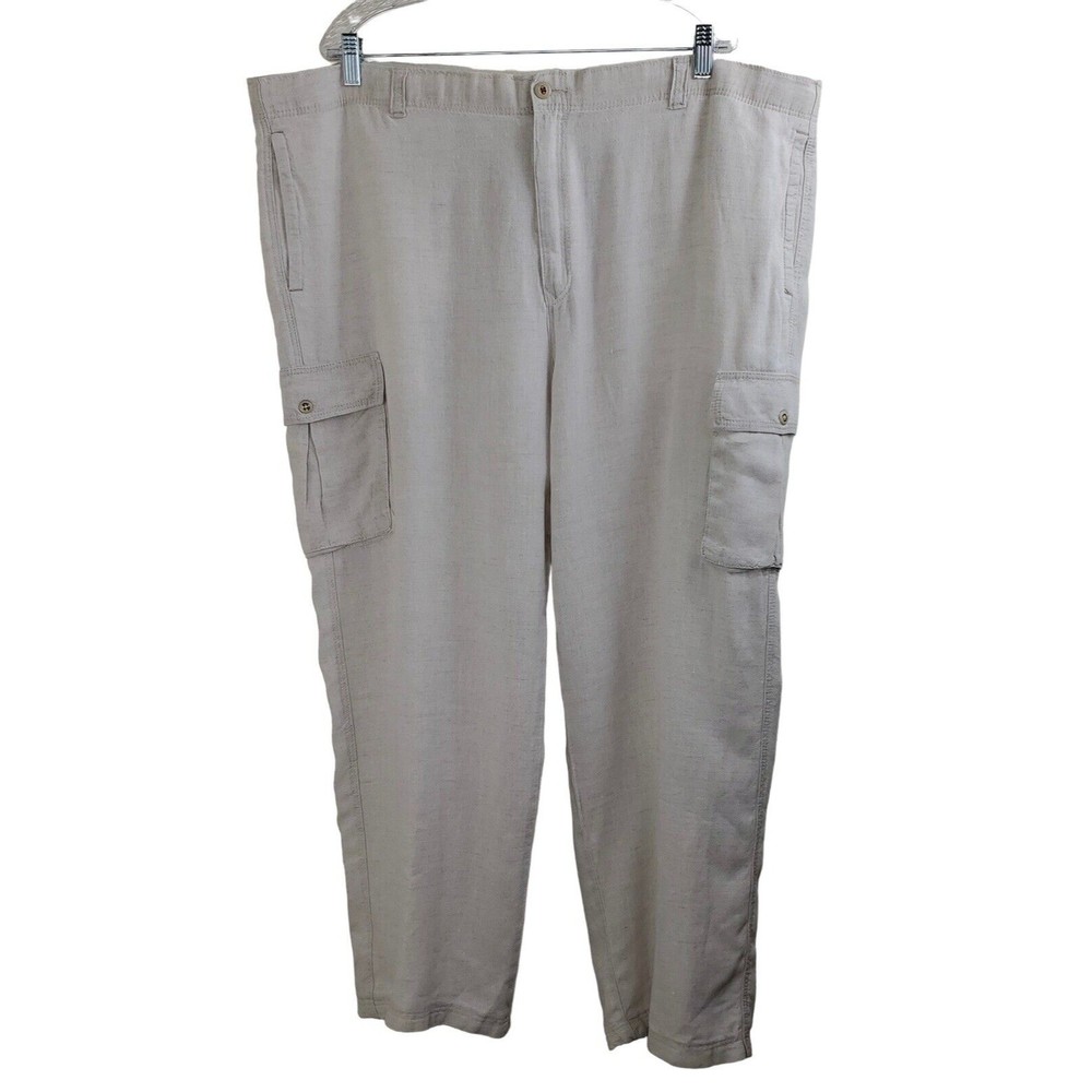 Tommy Bahama Relax Men’s Beige 100% Linen Button/Tie Flat Front Casual Pants XL